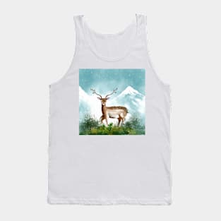 Deer Snow Winter Watercolor Tank Top